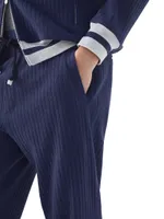 Cotton Ribbed French Terry Trousers With Striped Details