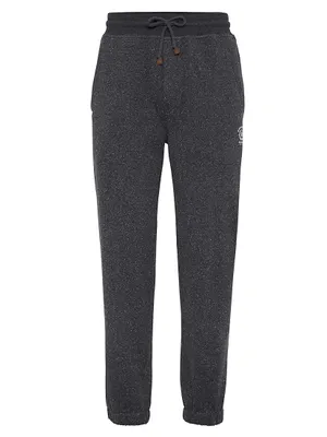 Flecked Cotton, Silk And Cashmere French Terry Trousers With Print