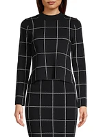 Ines Windowpane Long-Sleeve Top