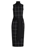 Peggy Windowpane Sleeveless Tie-Front Midi-Dress