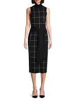 Peggy Windowpane Sleeveless Tie-Front Midi-Dress