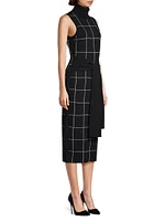 Peggy Windowpane Sleeveless Tie-Front Midi-Dress