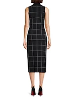 Peggy Windowpane Sleeveless Tie-Front Midi-Dress