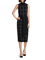 Peggy Windowpane Sleeveless Tie-Front Midi-Dress