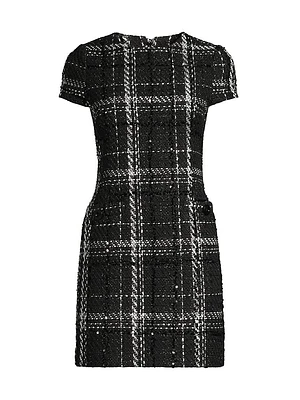 Annie Plaid Tweed Short-Sleeve Minidress