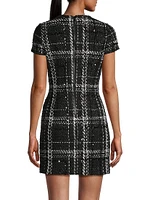 Annie Plaid Tweed Short-Sleeve Minidress