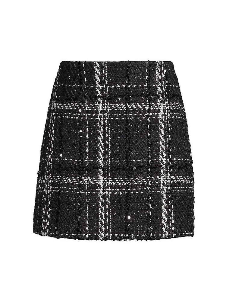 Maris Sequined Plaid Tweed Miniskirt