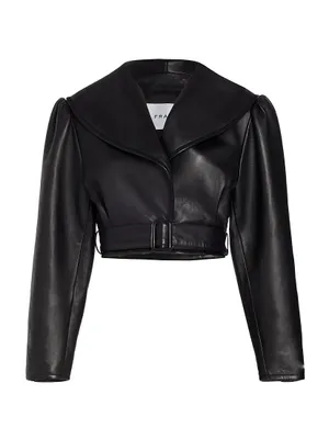 Crop Belted Leather Jacket