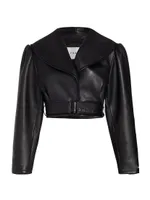 Crop Belted Leather Jacket