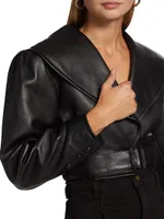 Crop Belted Leather Jacket