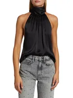 Silk Sleeveless Mock Turtleneck Blouse