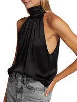 Silk Sleeveless Mock Turtleneck Blouse