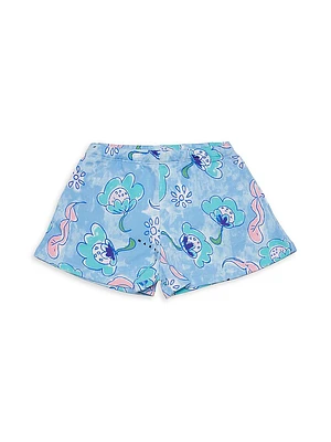 Little Girl's & Watercolor Print Cotton Shorts