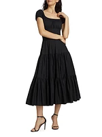 Tiered Cotton Poplin Midi-Dress