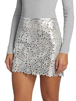 Floral Cut-Out Metallic Leather Miniskirt