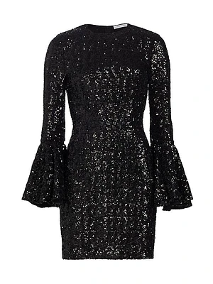 Sequin-Embellished Ruffle-Sleeve Minidress