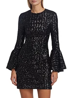 Sequin-Embellished Ruffle-Sleeve Minidress