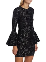 Sequin-Embellished Ruffle-Sleeve Minidress