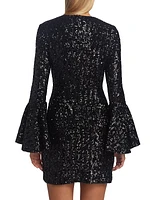 Sequin-Embellished Ruffle-Sleeve Minidress