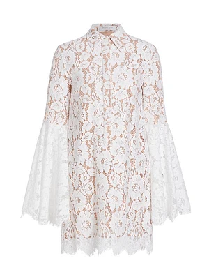 Floral Lace Flare-Sleeve Shirtdress