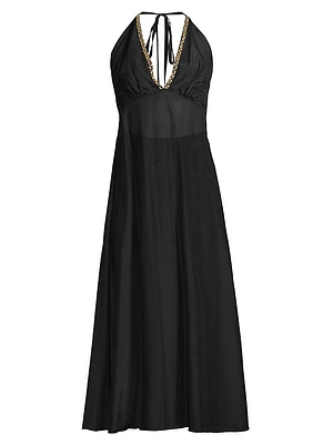 Cotton Silk Voile Halter Maxi Dress