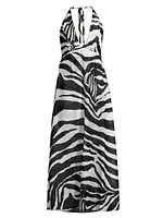 Zebra Cotton-Silk Halter Maxi Dress