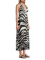 Zebra Cotton-Silk Halter Maxi Dress