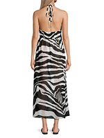 Zebra Cotton-Silk Halter Maxi Dress