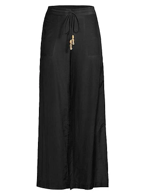 Cotton Silk Voile Wide-Leg Pants