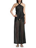 Cotton Silk Voile Wide-Leg Pants