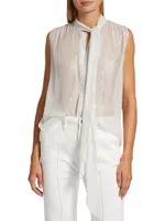 Metallic Silk Sleeveless Tieneck Blouse