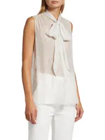 Metallic Silk Sleeveless Tieneck Blouse