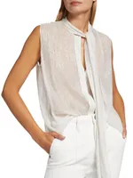 Metallic Silk Sleeveless Tieneck Blouse