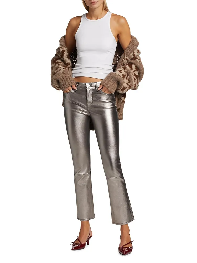 Le Crop Mini Boot Metallic Leather Trousers