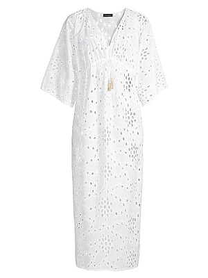 Cotton Eyelet V-Neck Midi-Dress