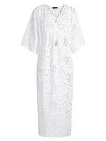 Cotton Eyelet V-Neck Midi-Dress