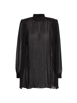 Strong Shoulder Pleated Satin Blouse