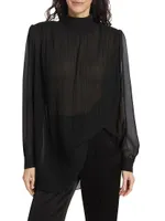 Strong Shoulder Pleated Satin Blouse