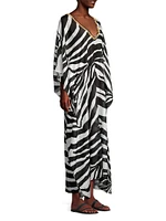 Zebra Cotton-Silk V-Neck Maxi Dress