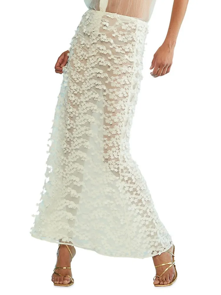 Floral-Embroidered Tulle Maxi Skirt