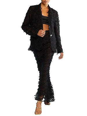 Floral-Embroidered Tulle Blazer