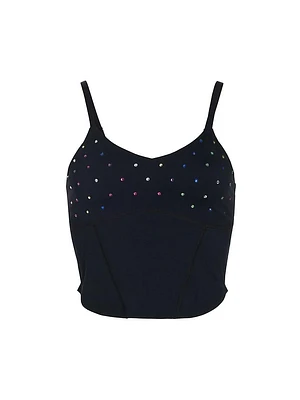 Rhinestone-Embellished Crop Corset Top