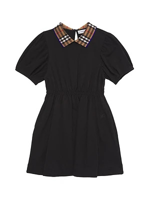 Little Girl's & Check Collar Puff Sleeve Dress