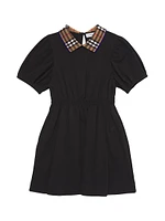 Little Girl's & Check Collar Puff Sleeve Dress