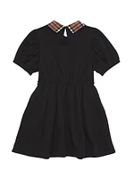 Little Girl's & Check Collar Puff Sleeve Dress