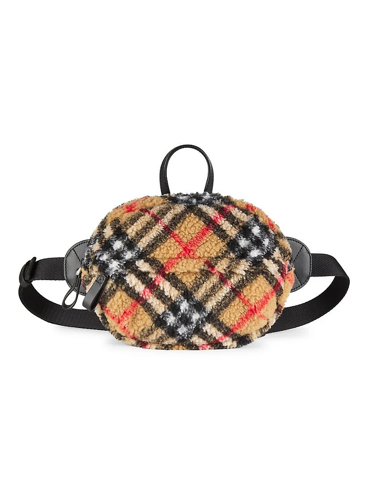 Kid's Check Leather-Trimmed Belt Bag