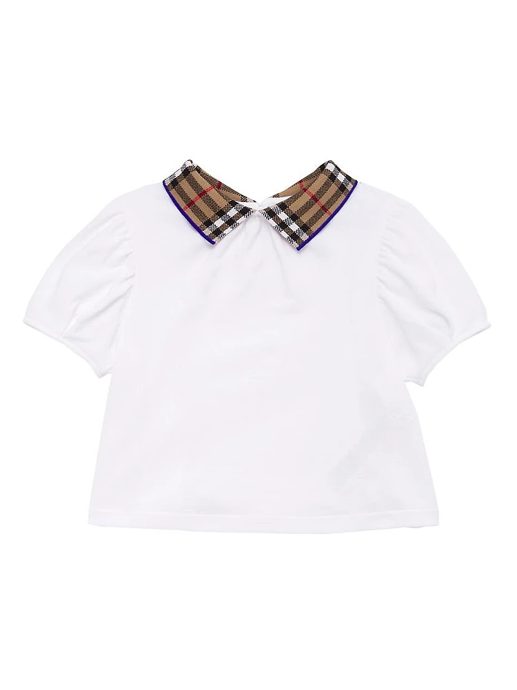 Baby Girl's Check Collar Puff-Sleeve Top