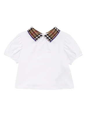 Baby Girl's Check Collar Puff-Sleeve Top