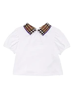 Baby Girl's Check Collar Puff-Sleeve Top