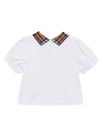 Baby Girl's Check Collar Puff-Sleeve Top